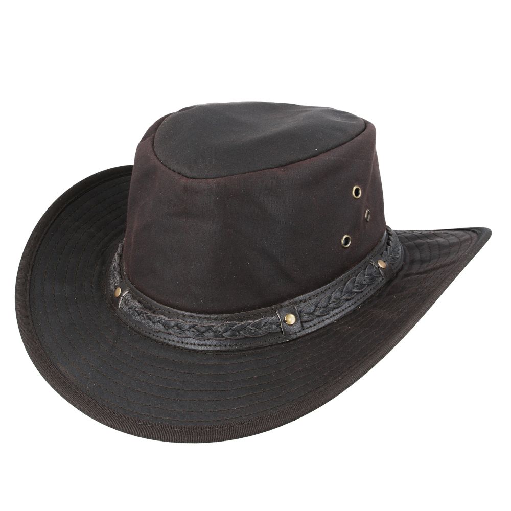 Waxed Cotton Cowboy Waterproof Hat Aussie Style - Brown