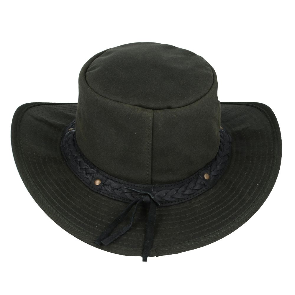 Waxed Cotton Cowboy Waterproof Hat Aussie Style - Black