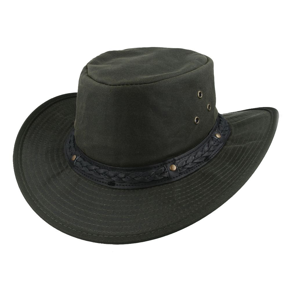 Wax Cotton Cowboy Waterproof Hat Western Style - Olive