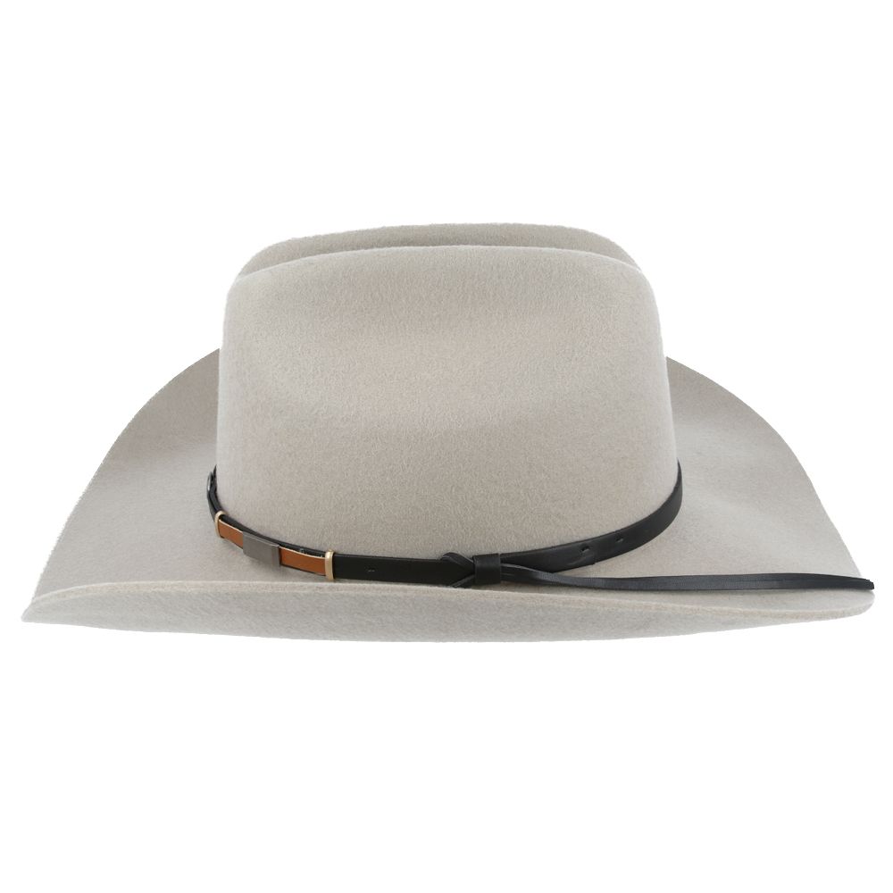 The Cattleman Western American Cowboy Hat is a timeless piece that perfectly blends style and functionality. Crafted from 100% wool felt, this hat features a black and brown leather concho band, adding a touch of elegance to its rugged design.

Hat Details:

Material: 100% Wool Felt
Style: Stiff Wide Brim (approximately 8cm)
Crown: Centre Dent Crown (approximately 11cm)
Sweatband: Comfortable Cotton
Unlined
Colour: Sand, Black &amp; Brown
Handmade