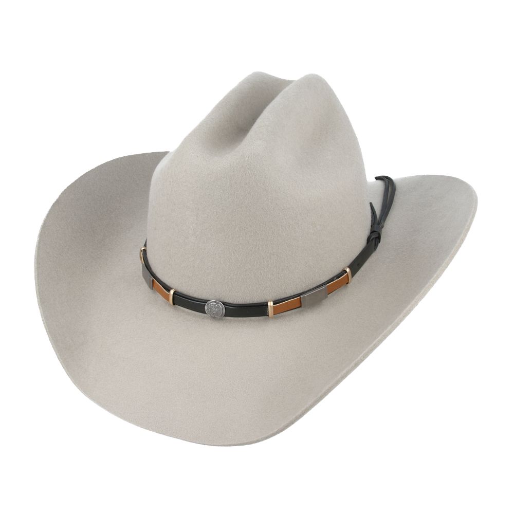 Western style with our handmade 100% genuine leather cowboy hat. Features cow fur crown, studded band, and waterproof design. Includes internal sweatband for comfort. Available in Black, White, and Brown, sizes S/M to XL. 11cm height, 7.5cm brim. Versatile for casual wear and themed events.