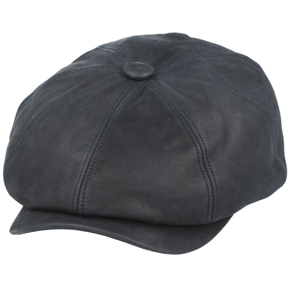 Leather Cabbie Newsboy Cap - Black