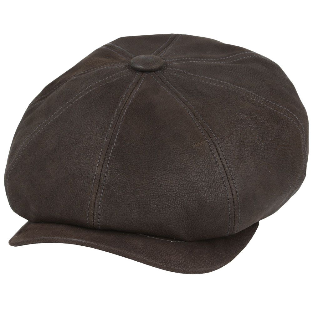 Leather Cabbie Newsboy Cap - Brown