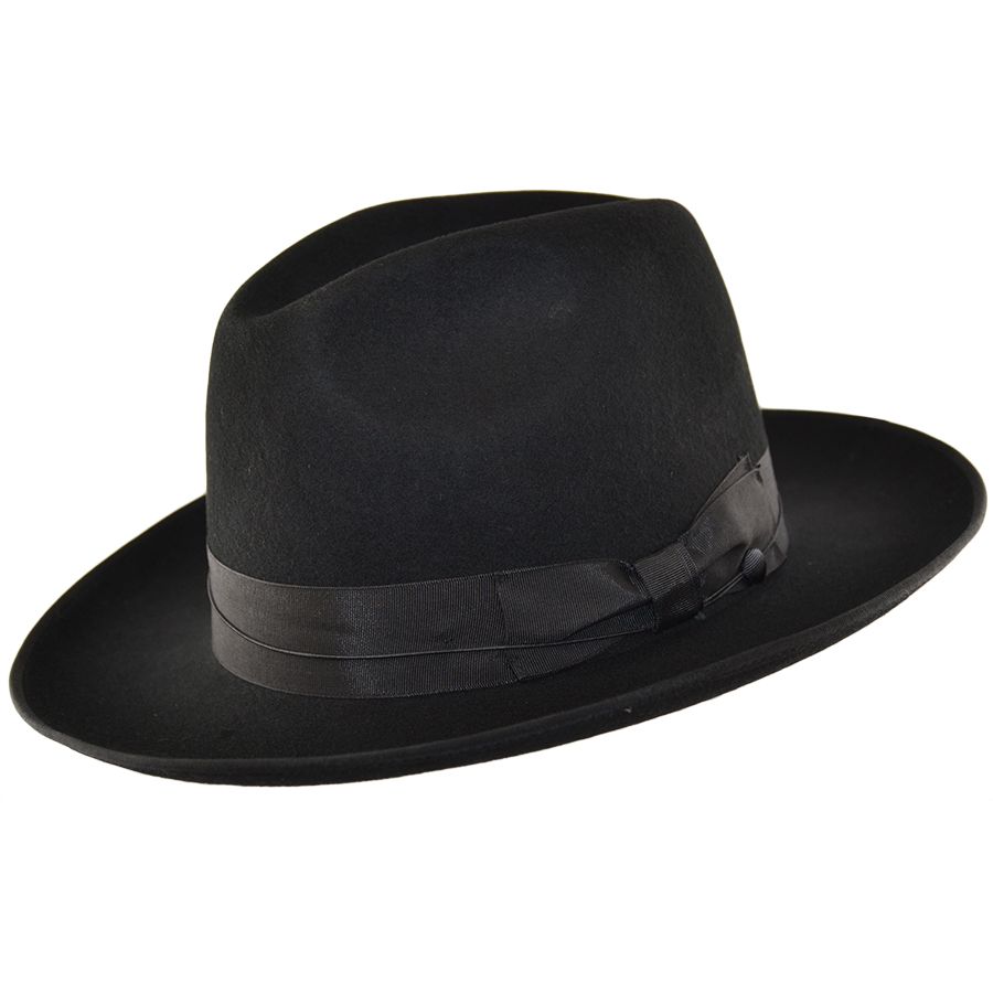 Israel Jewish Rabbi Hat - Wool Hasidic Fedora Cap Black Felt