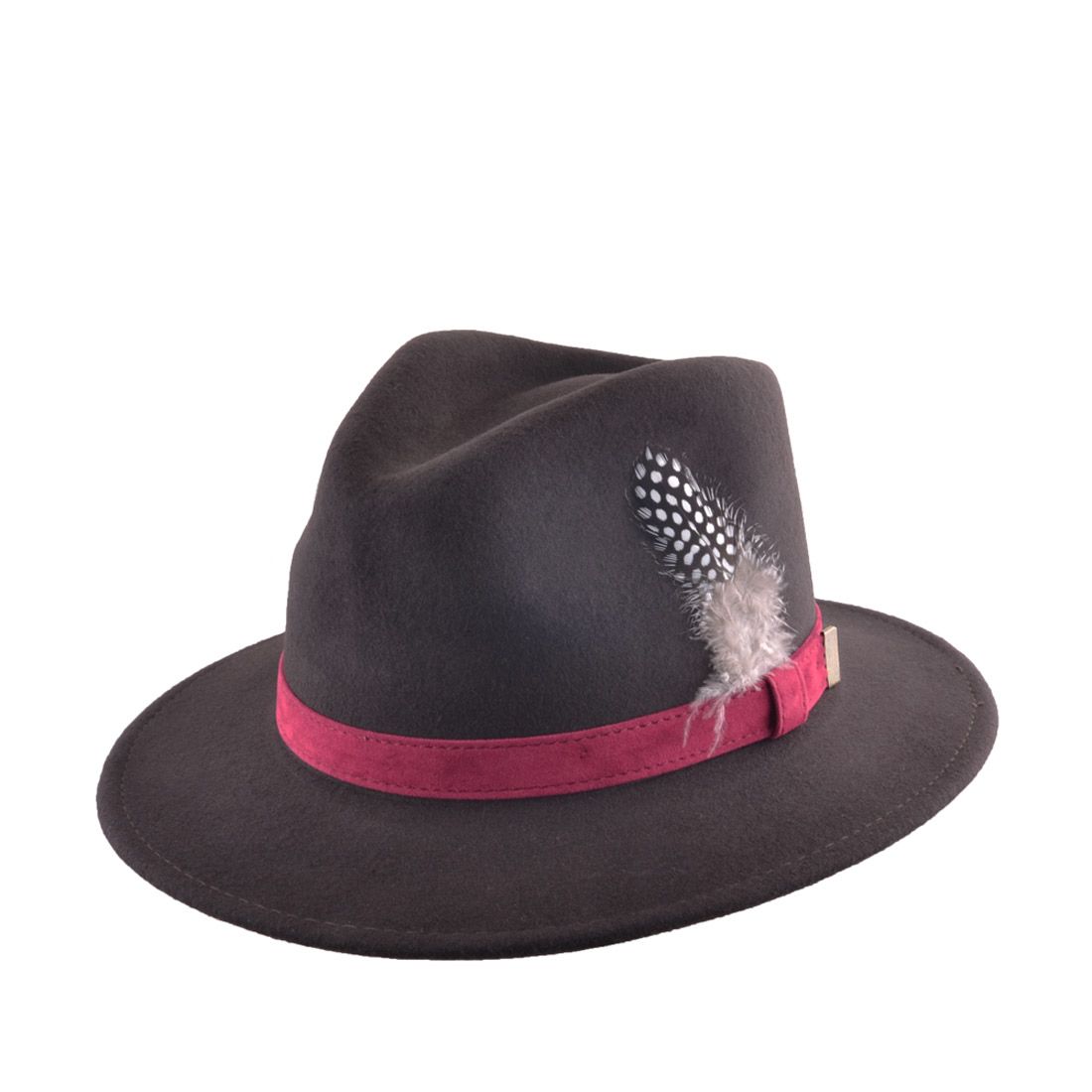 Crushable Wool Felt Fedora Hat with Feather Pin