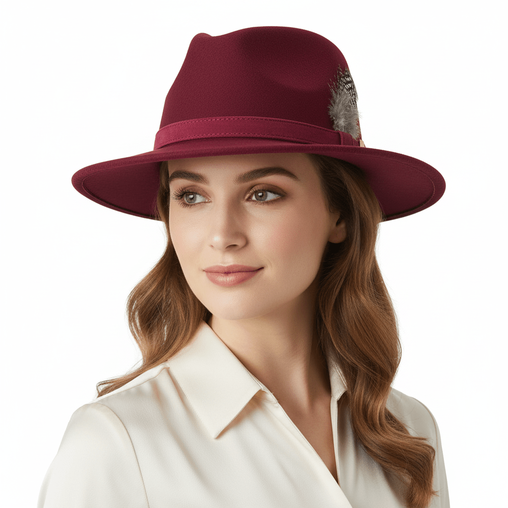Crushable Wool Felt Fedora Hat with Feather Pin