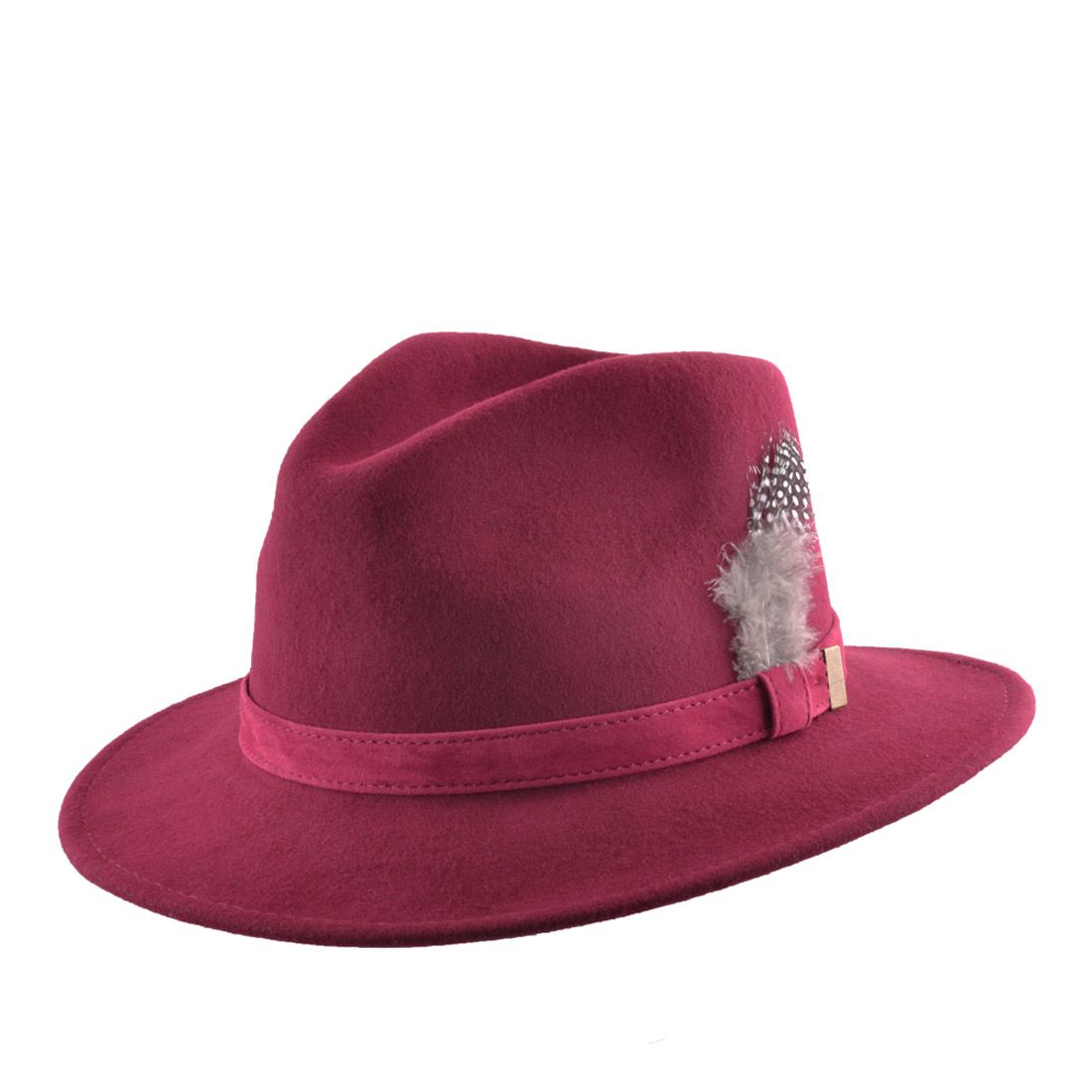 Crushable Wool Felt Fedora Hat with Feather Pin