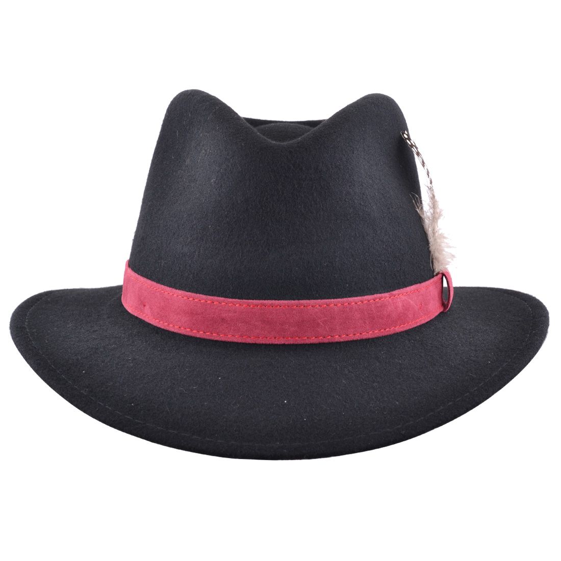 Crushable Wool Felt Fedora Hat with Feather Pin