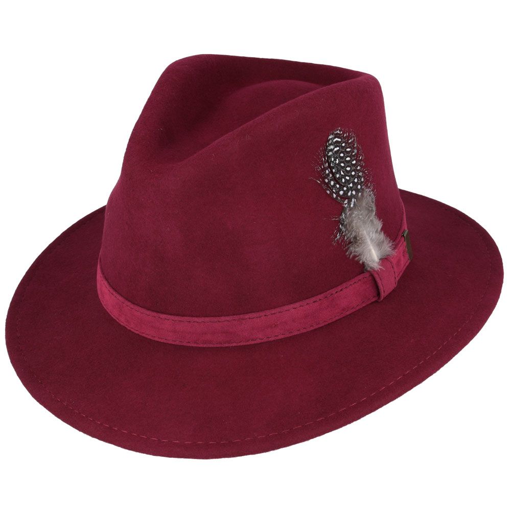 Crushable Wool Felt Fedora Hat with Feather Pin