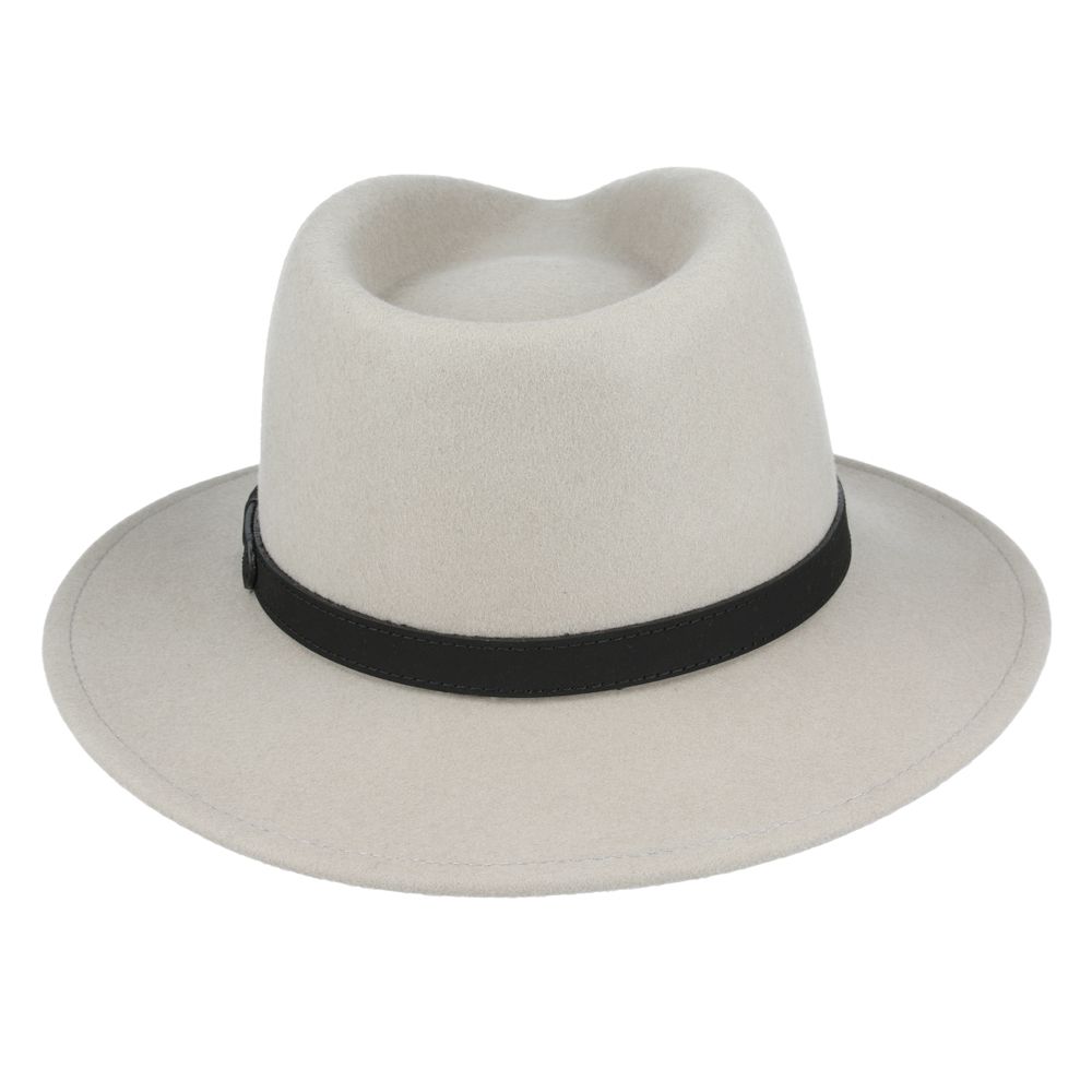 Crushable Wool Fedora Hat with Leather Band. Handmade, unisex, wide-brim (8cm) fedora with a 9cm high teardrop crown, 100% wool, cotton sweatband, and leather strap. Water-resistant and packable. Available in multiple sizes.

The Novella Hats Crushable Wool Fedora Hat is a stylish and functional accessory. Handmade with 100% premium wool, this unisex hat features a classic design with a modern teardrop crown and wide A-line shaped brim.