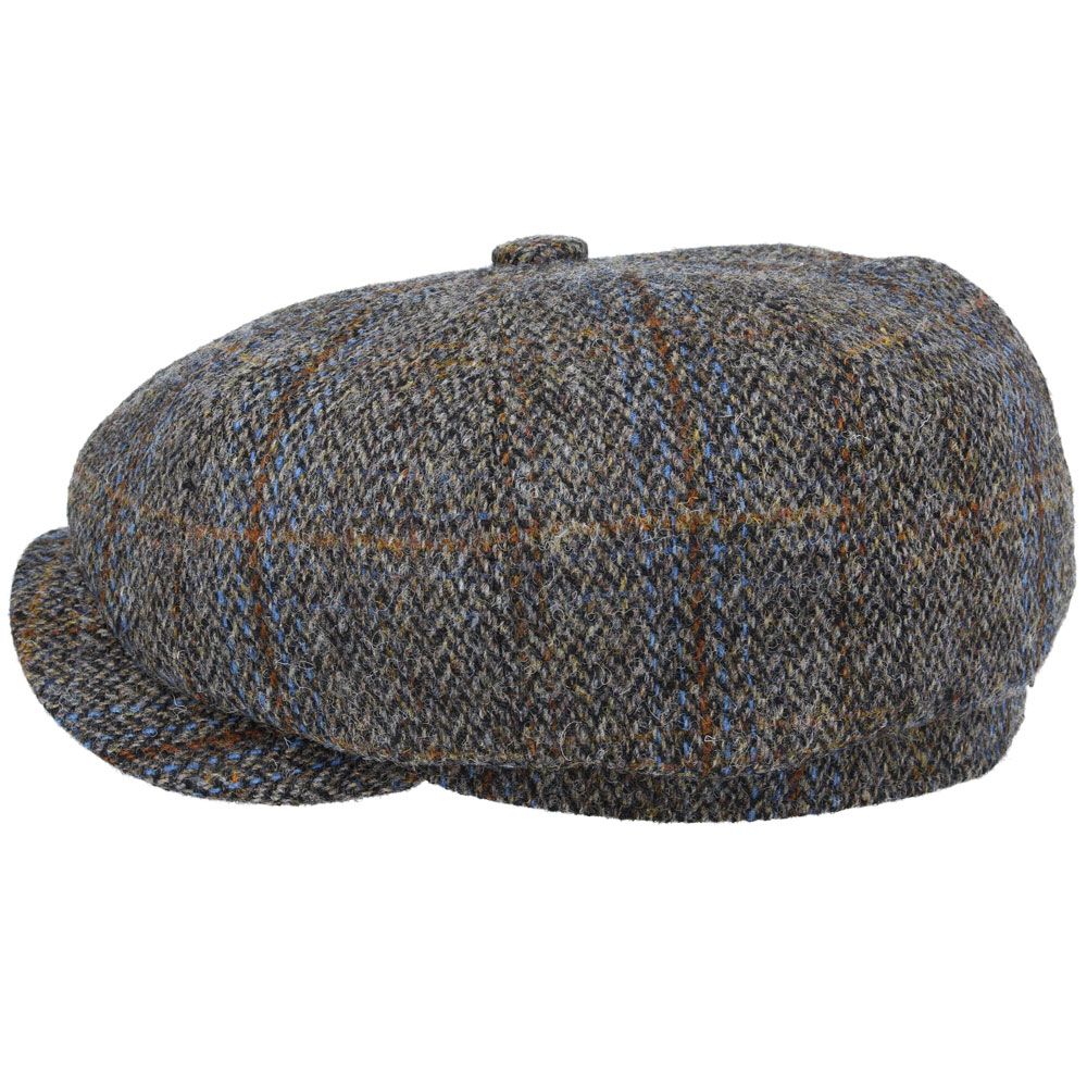 Casquette gavroche en laine Harris Tweed - Vert mélangé