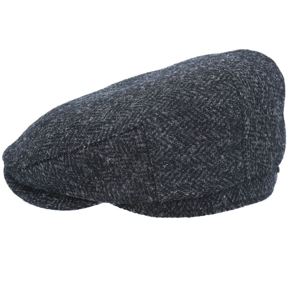 Casquette plate en laine à chevrons Harris Tweed - Noir