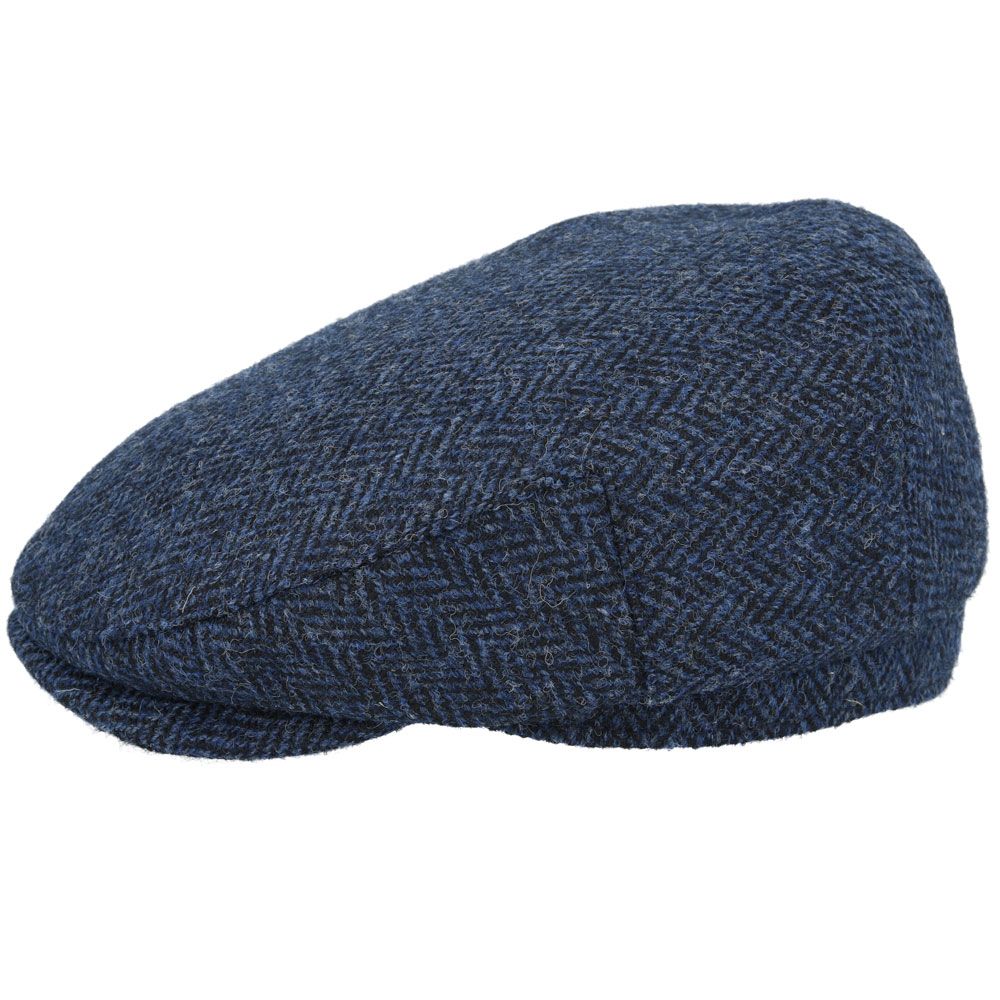 Casquette plate à chevrons en tweed Harris - Bleu marine