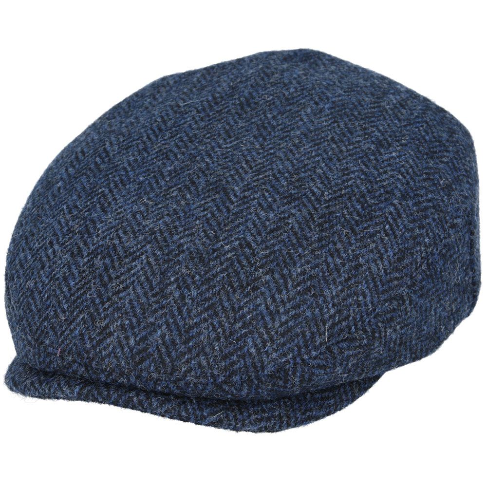 Casquette plate à chevrons en tweed Harris - Bleu marine