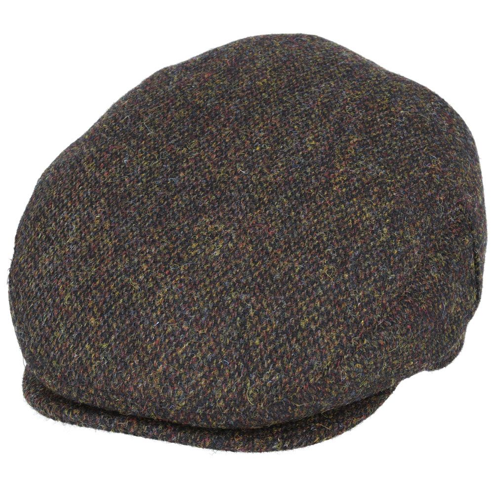 Casquette plate en laine Harris Tweed - Vert foncé