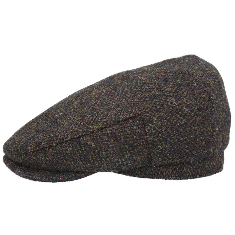 Casquette plate en laine Harris Tweed - Vert foncé