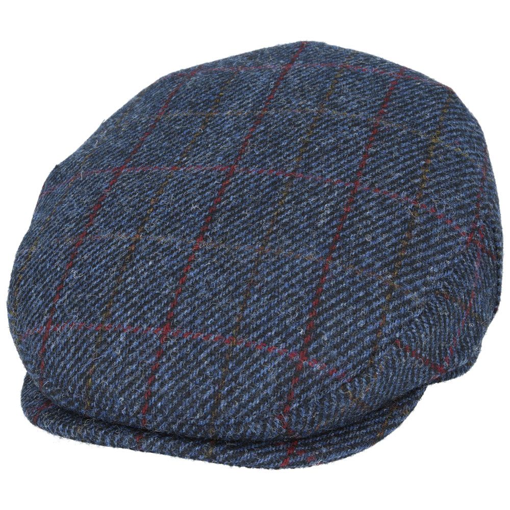 Casquette plate en laine Harris Tweed - Bleu marine