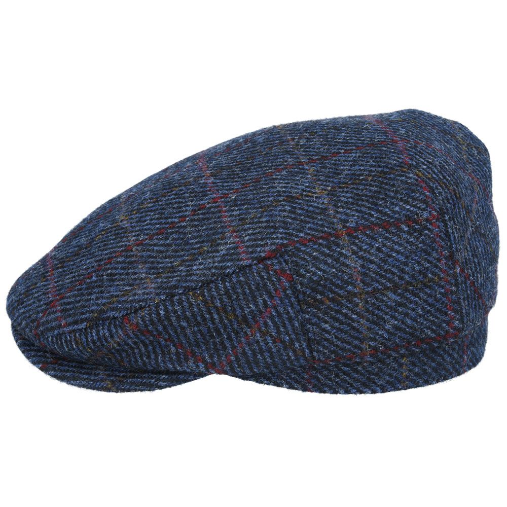 Casquette plate en laine Harris Tweed - Bleu marine