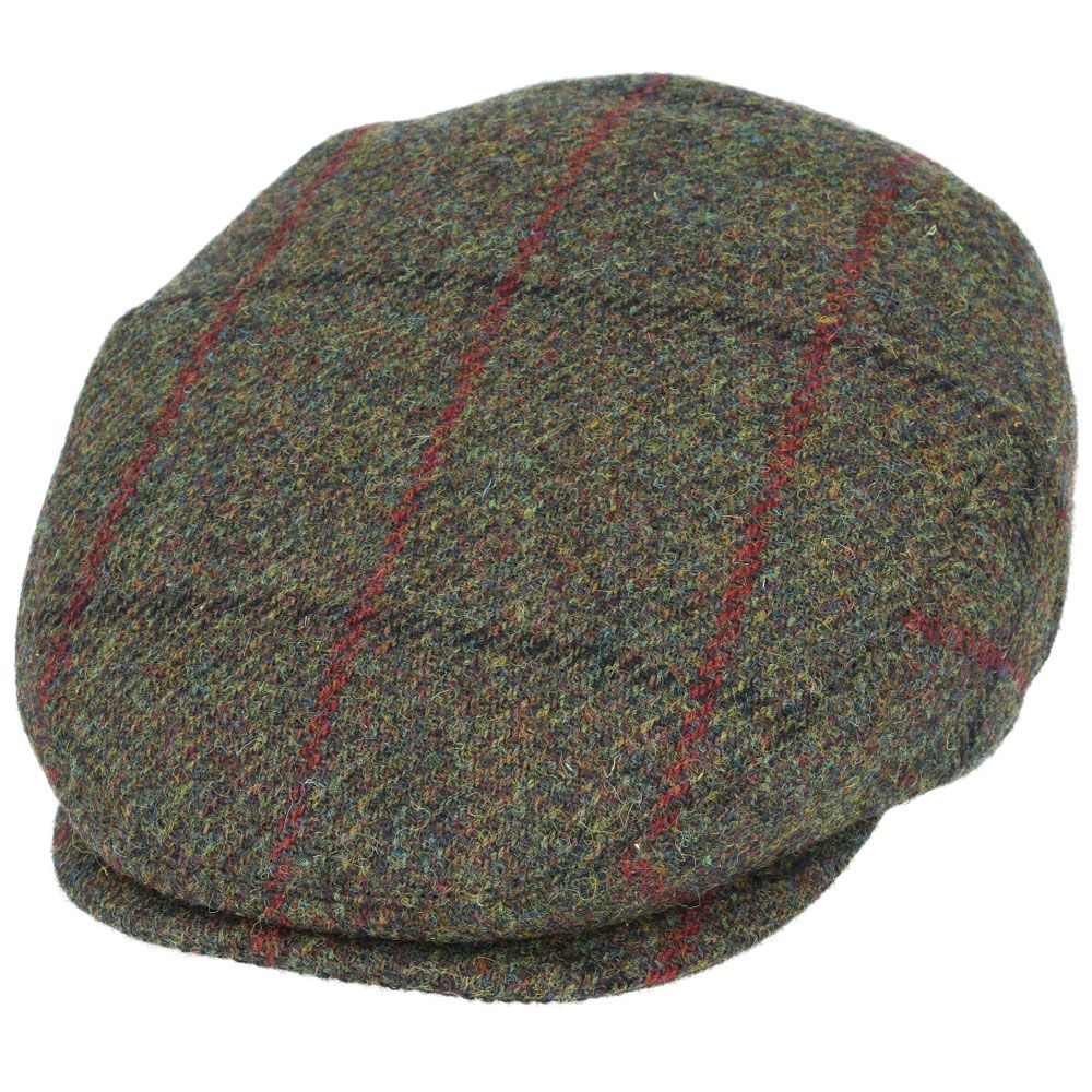 Casquette plate en laine Harris Tweed - Vert