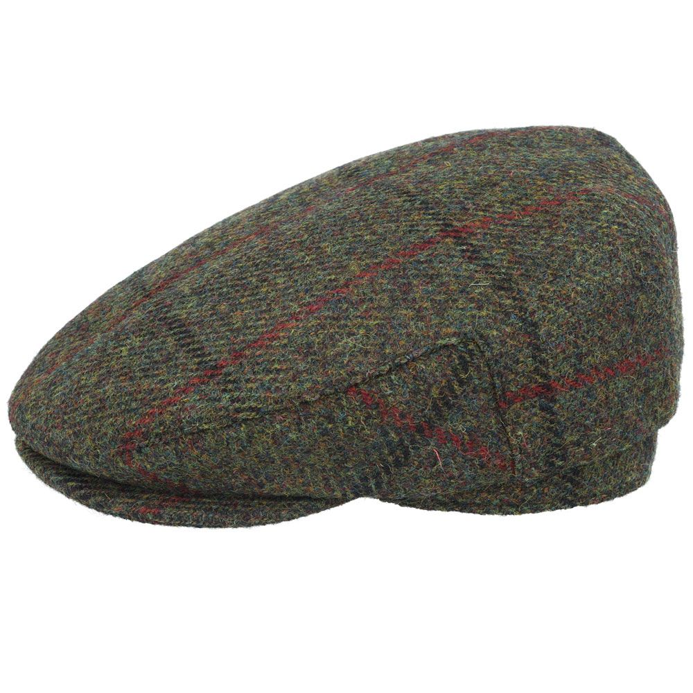 Casquette plate en laine Harris Tweed - Vert