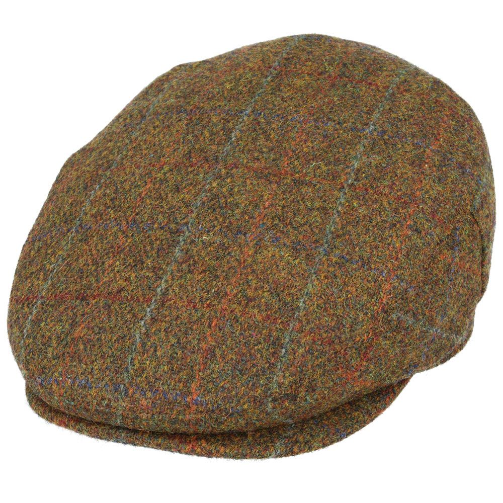 Casquette plate en laine Harris Tweed - Vert