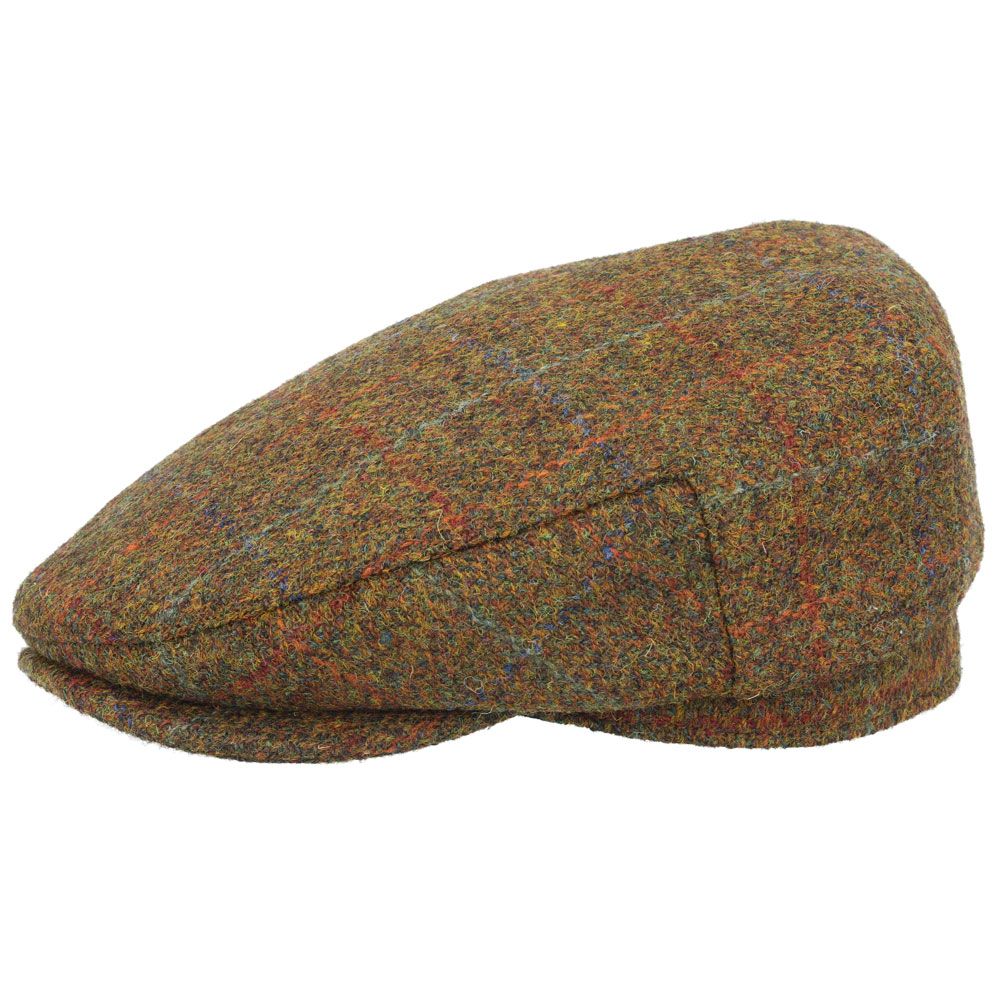 Casquette plate en laine Harris Tweed - Vert