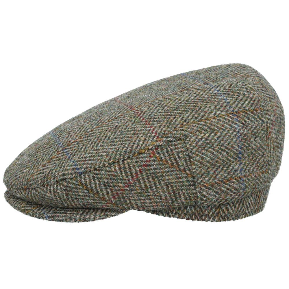 Casquette plate en laine Harris Tweed - Vert