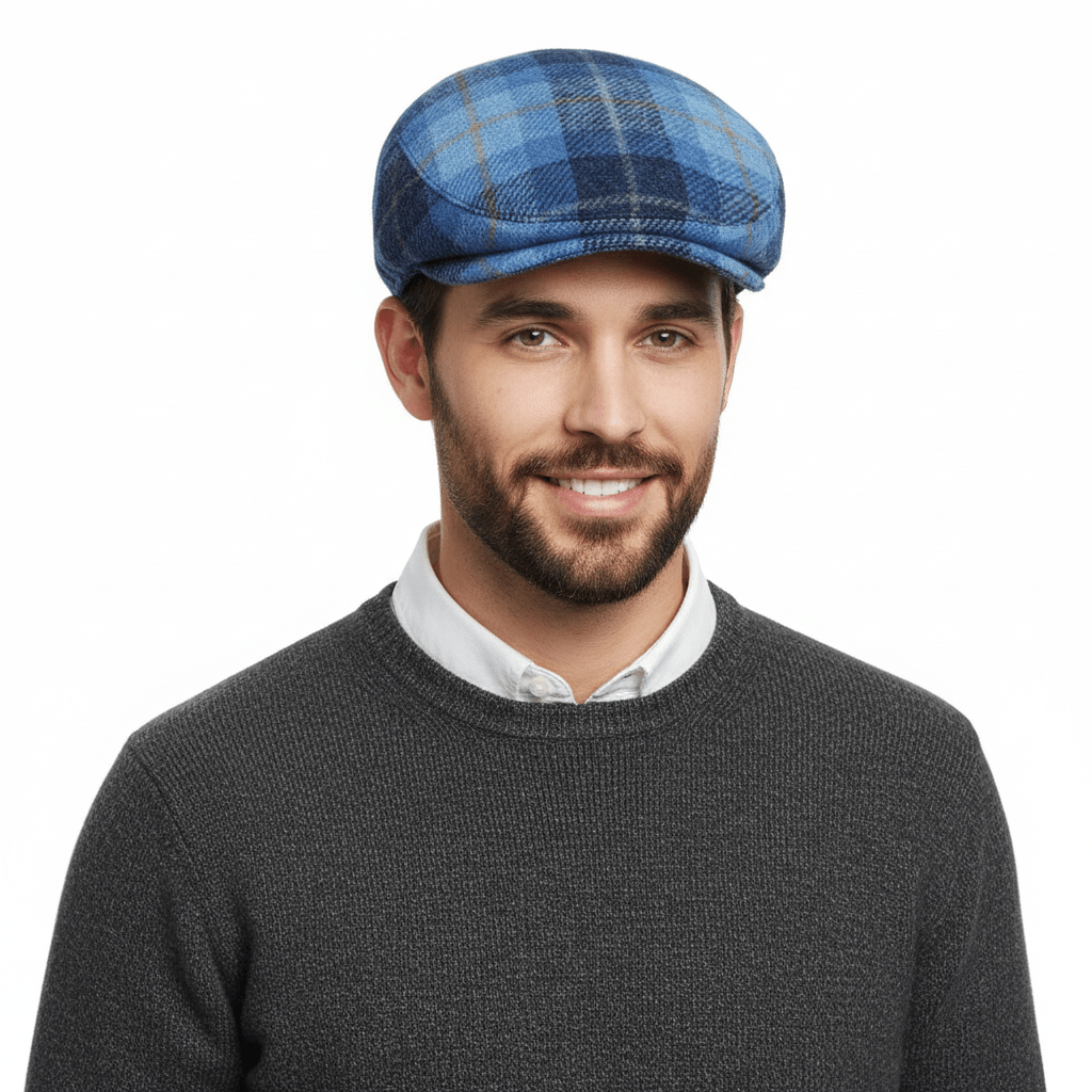 Embrace the heritage and craftsmanship of Harris Tweed with this elegant flat cap in Blue, perfect for adding a touch of sophistication to any outfit.