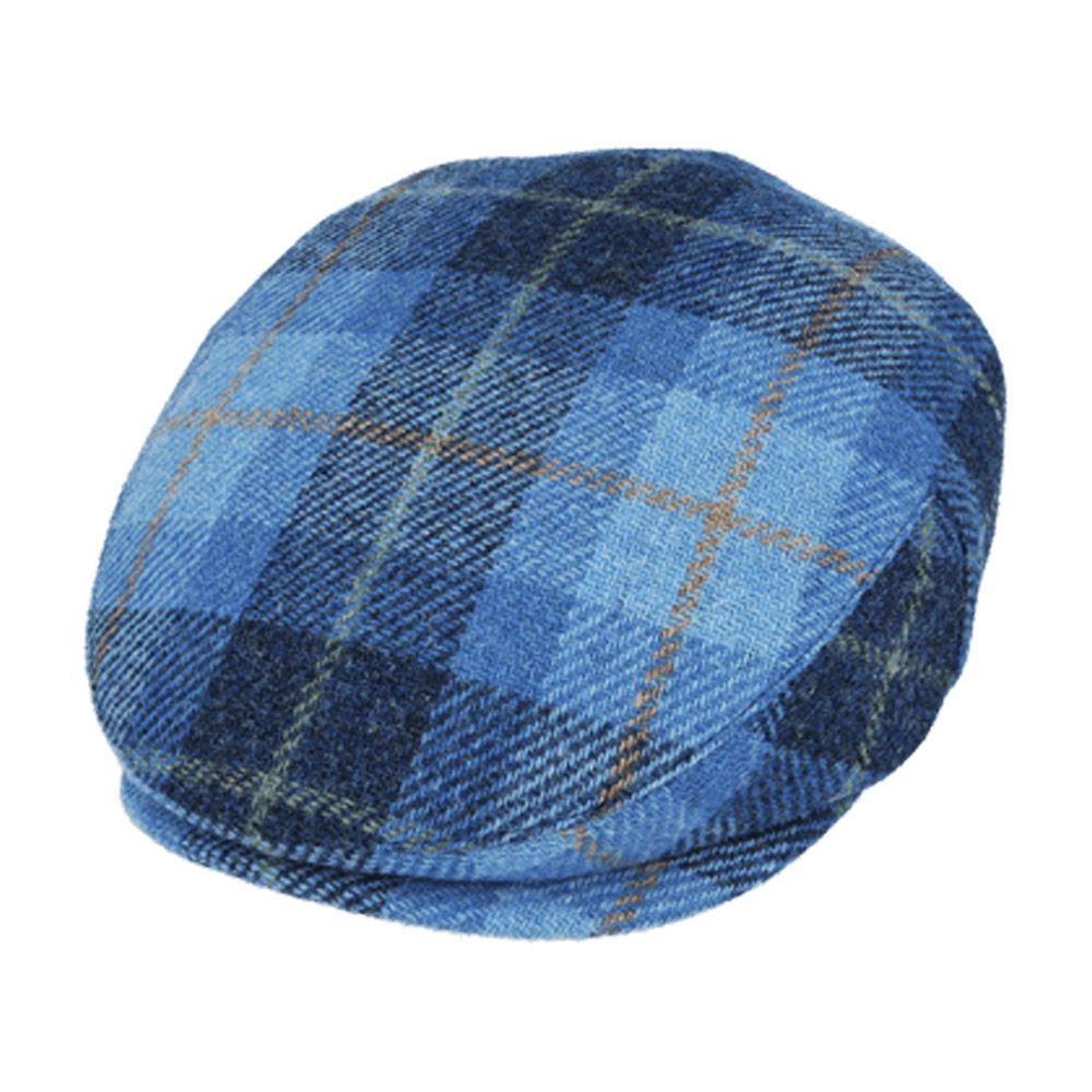 Casquette plate en laine Harris Tweed - Bleu