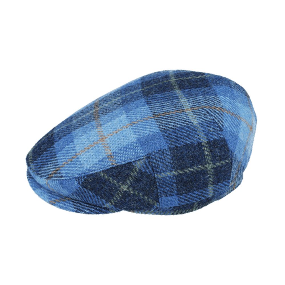 Casquette plate en laine Harris Tweed - Bleu