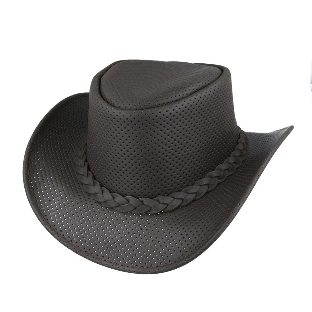 Leather Mesh Western Outback Aussie Cowboy Hat - Brown