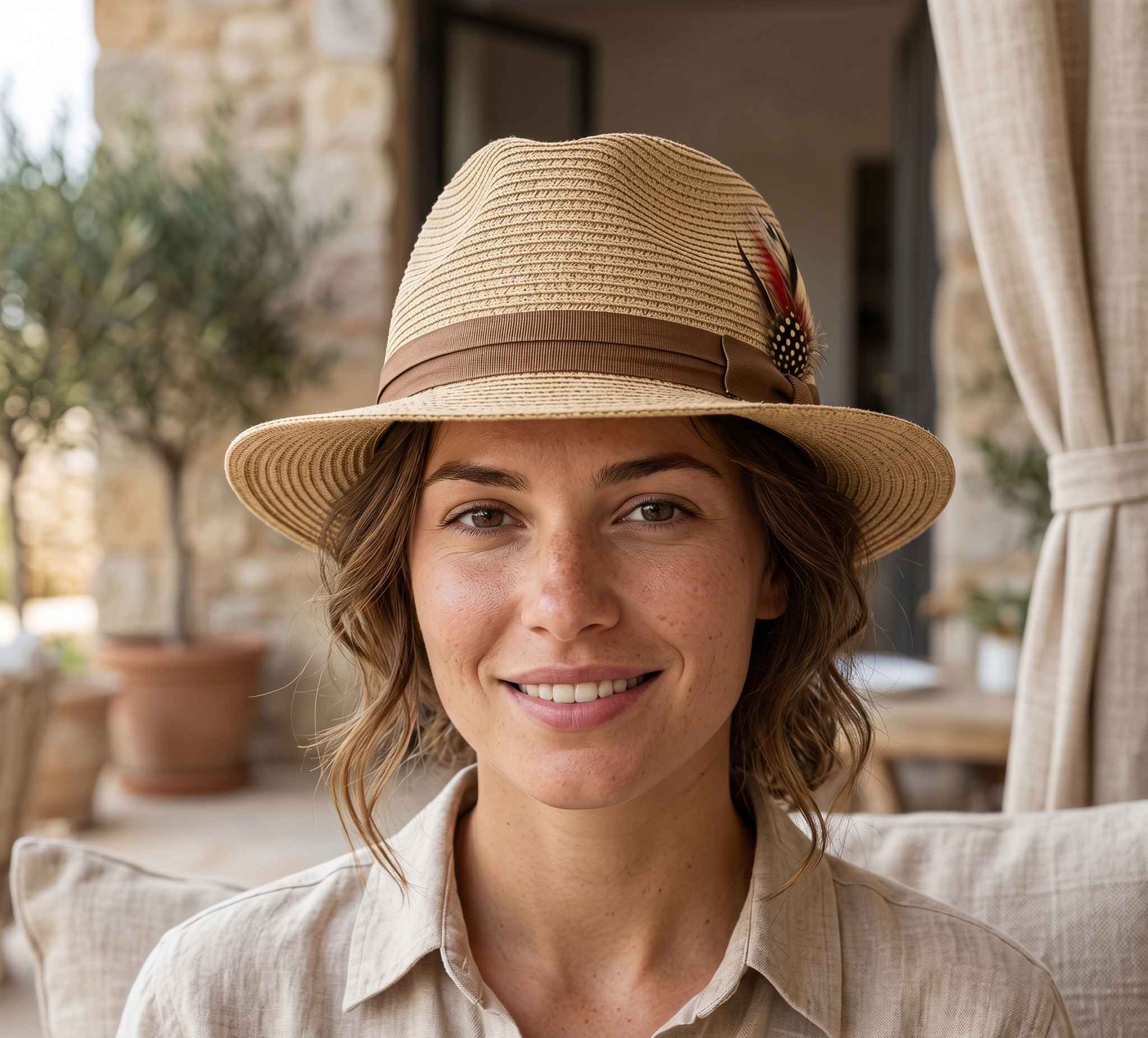 Classic Straw Trilby Fedora Hat – Unisex Summer Sun Hat with Feather