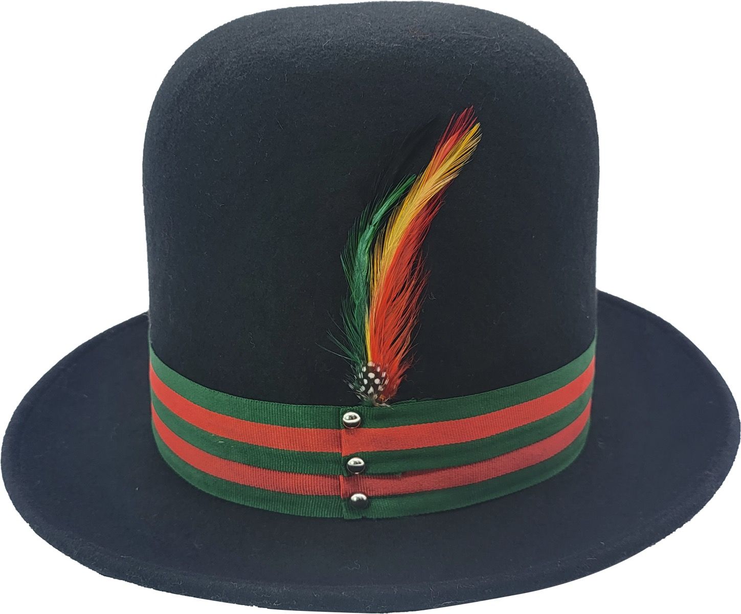 Oversized tall hat handcrafted from 100% premium wool. Features an adjustable Velcro band for perfect fit and elegant ribbon bow detail. Available in Black, Teal, and Burgundy. Each hat combines distinctive odd-shaped crown with superior comfort and handmade quality.