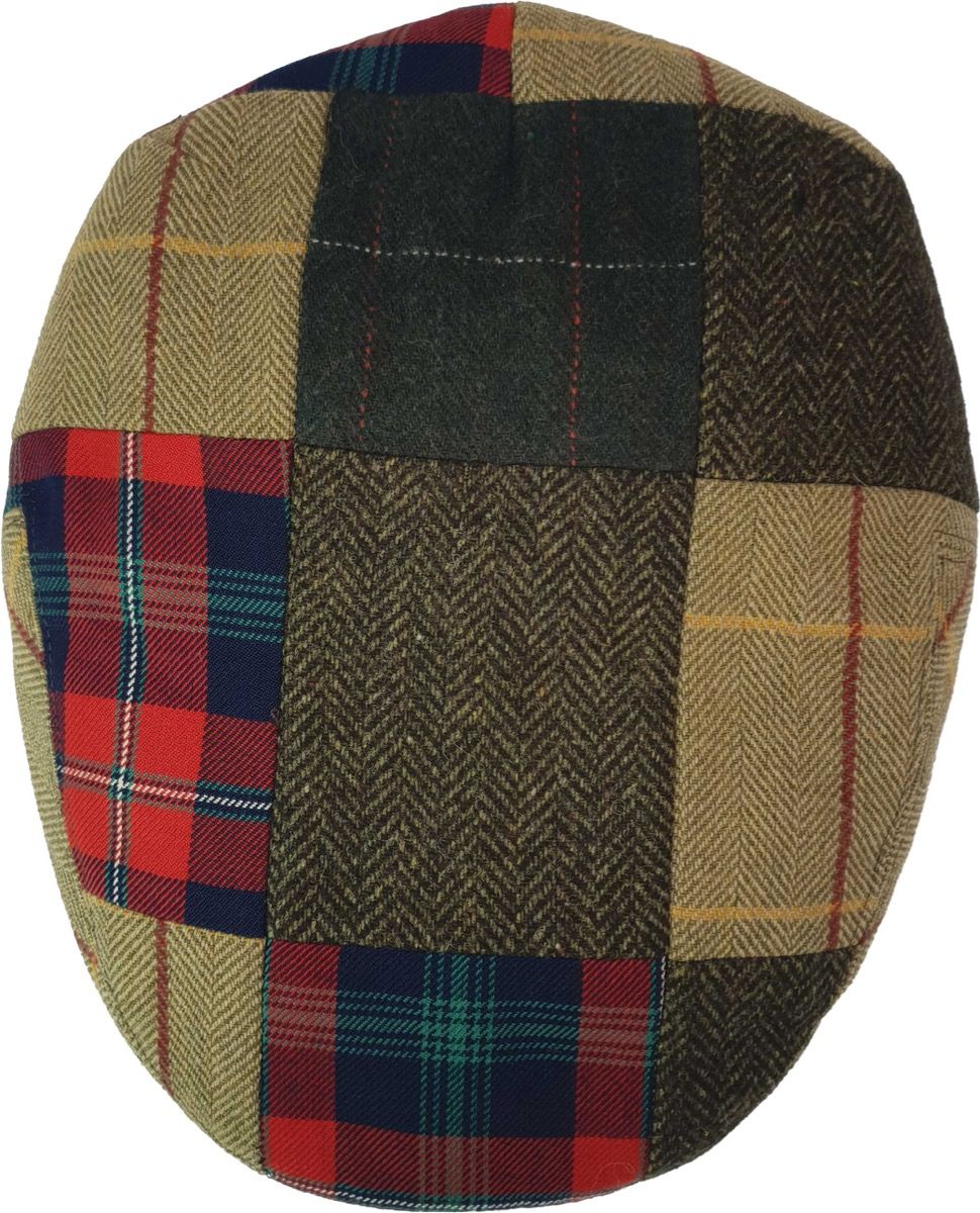 Authentic Italian-inspired patchwork flat cap (Bunnet), crafted from wool-polyester blend with satin lining. Each 27x25cm cap features traditional Southern Italian design from the 1800s. Available in S/M (55-57cm) and L/XL (58-60cm). Includes sweatband for comfort and folds easily for travel.