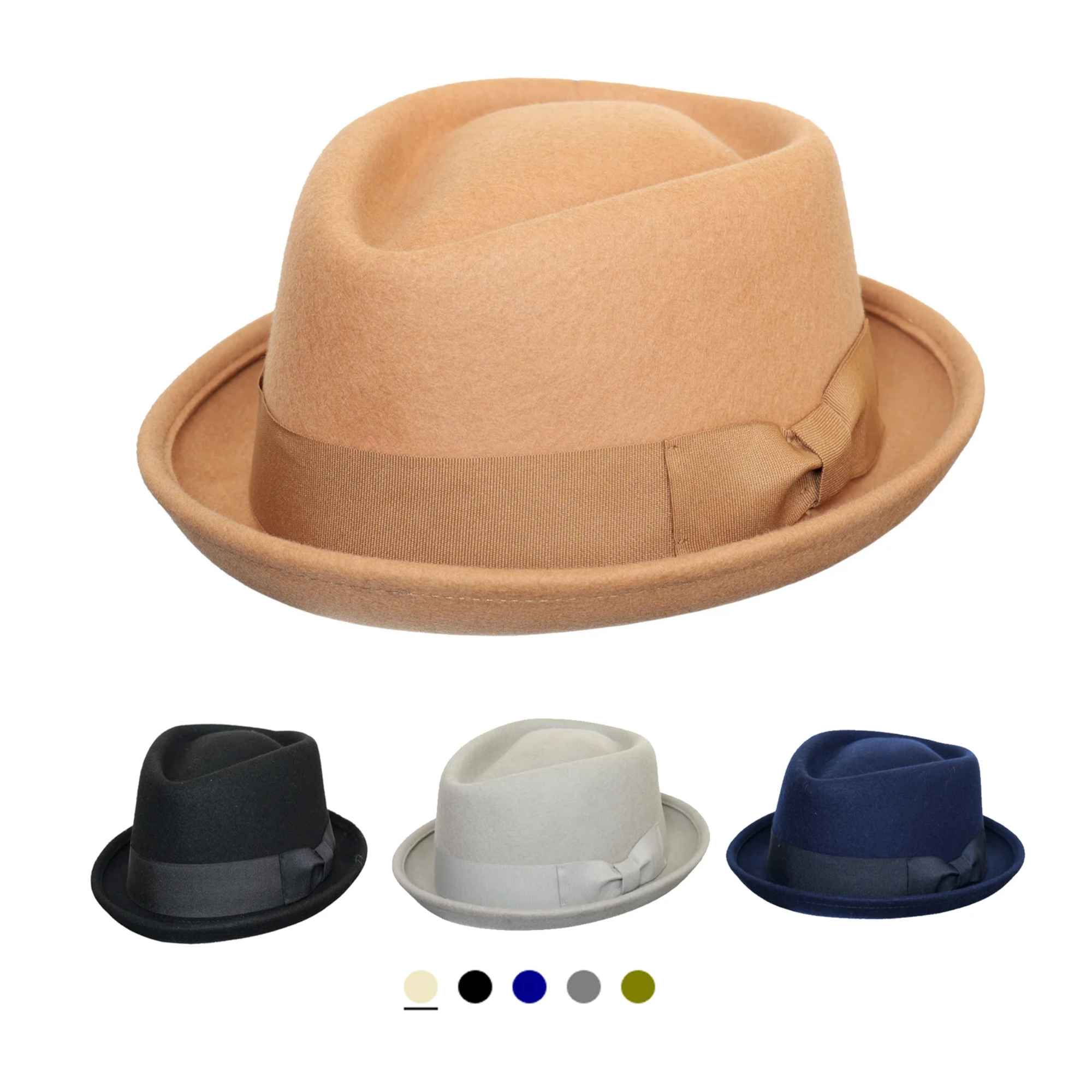 Men's 100% Wool Pork Pie Hat | Vintage Diamond Crown Short Brim Fedora