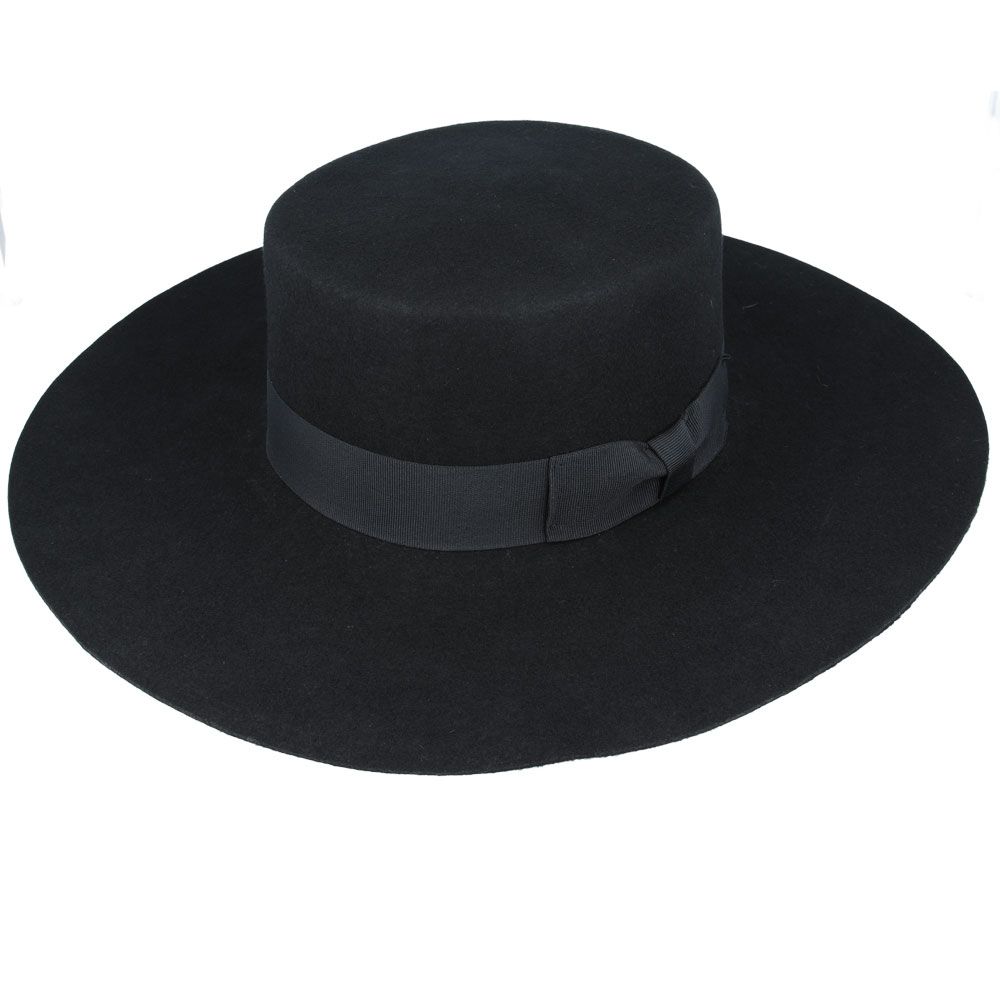 Bolero Spanish Hat Wide Stiff Brim Wool Pork Pie