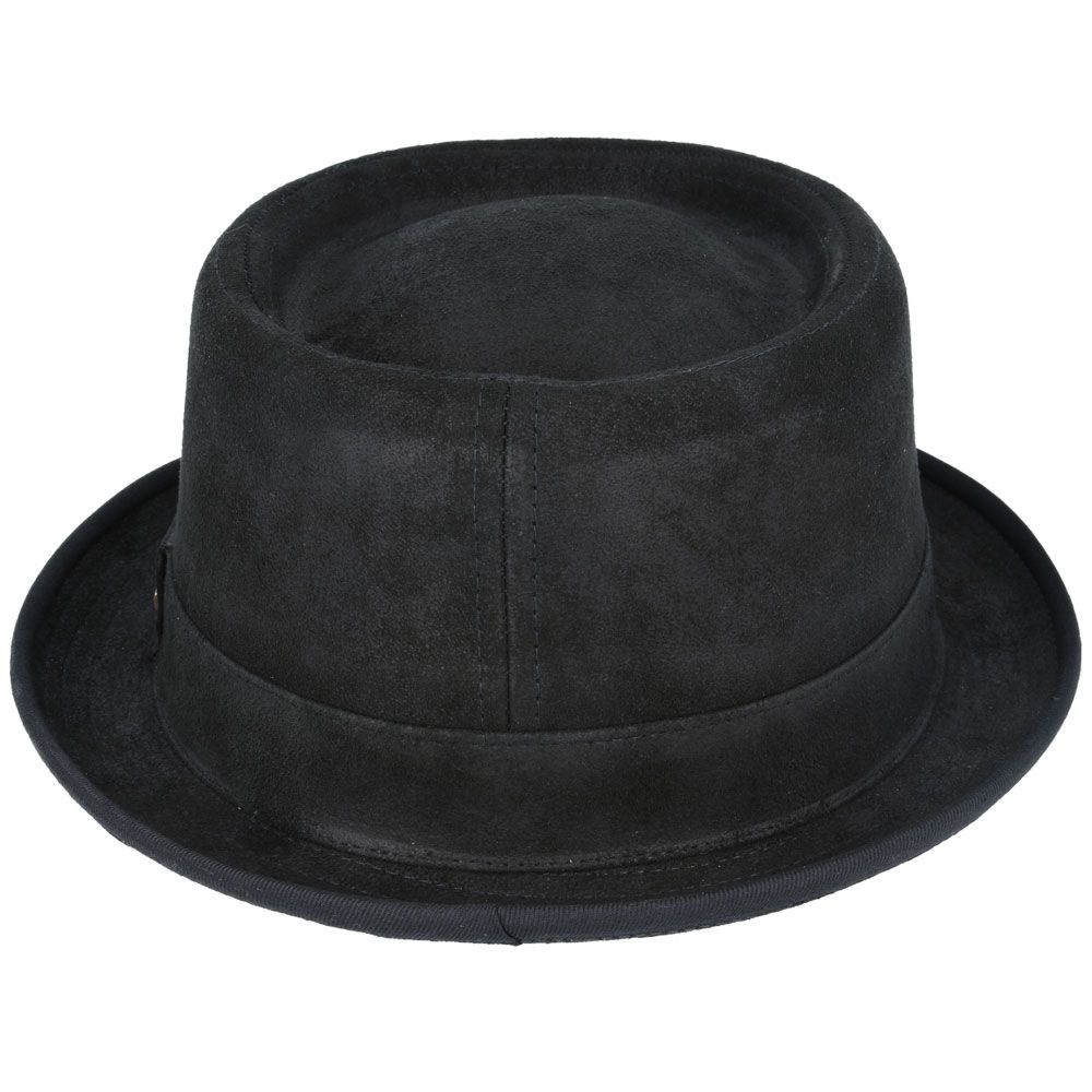 Leather Pork Pie Hat - Black