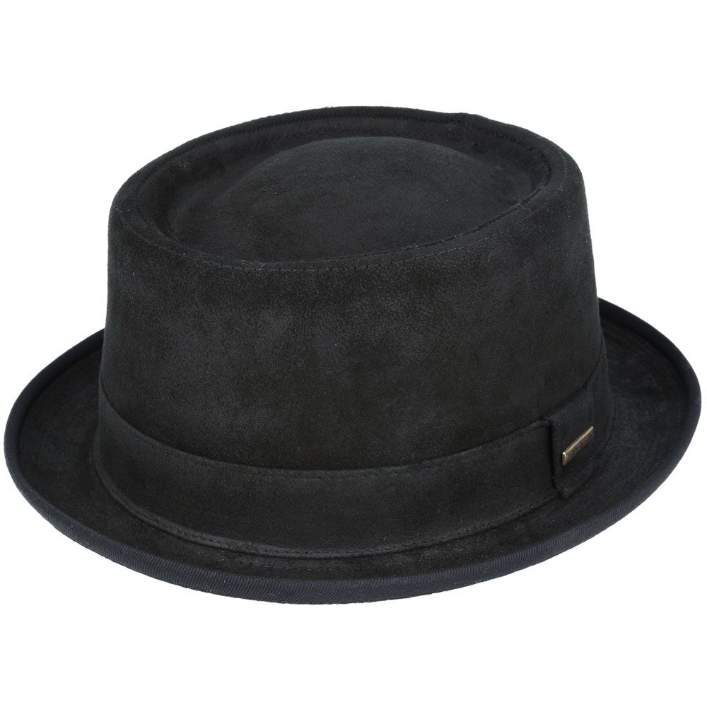 Leather Pork Pie Hat - Black