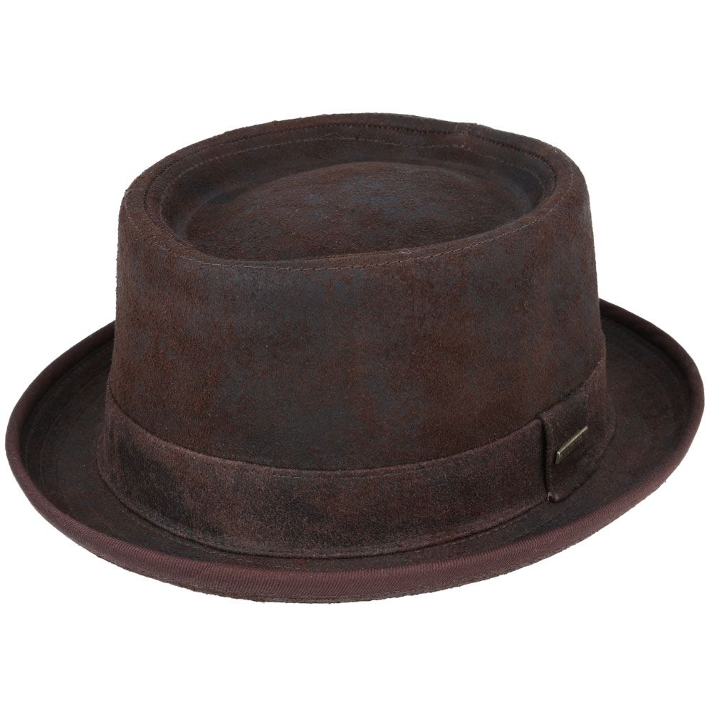 Leather Pork Pie Hat - Chocolate Brown