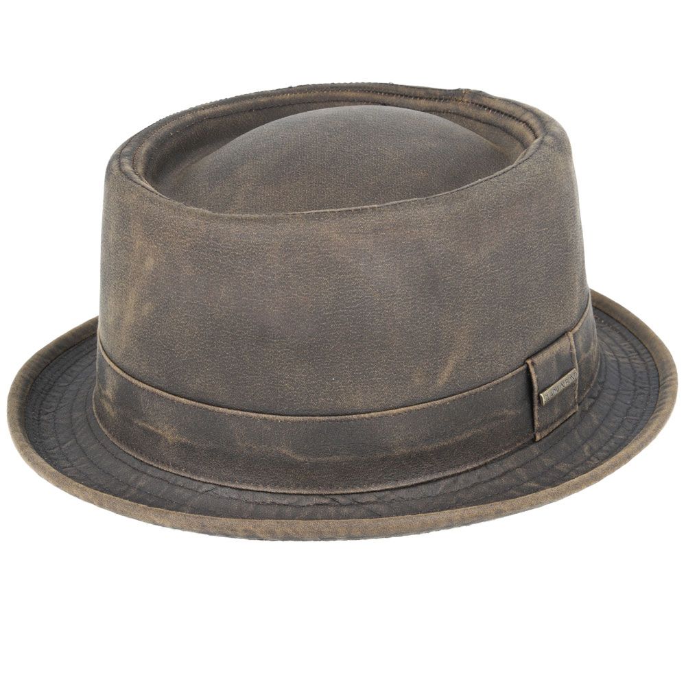 Chapeau Pork Pie en coton vintage - Marron