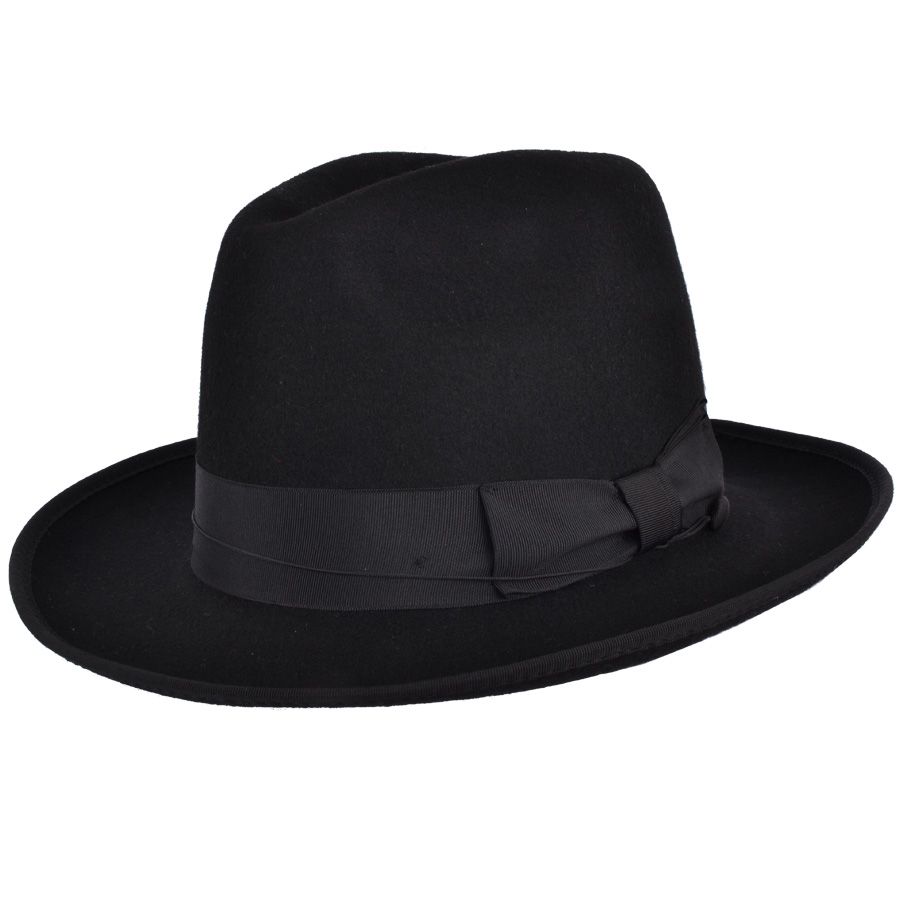 Israel Jewish Rabbi Hat - Wool Hasidic Fedora Cap Black Felt