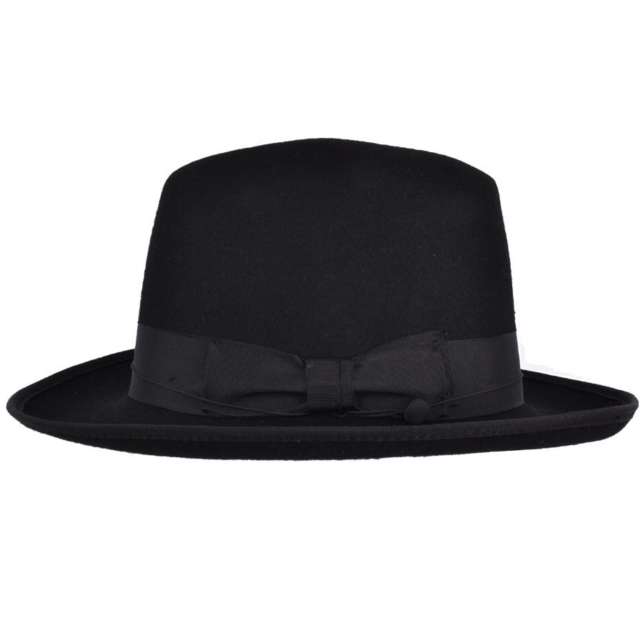 Israel Jewish Rabbi Hat - Wool Hasidic Fedora Cap Black Felt