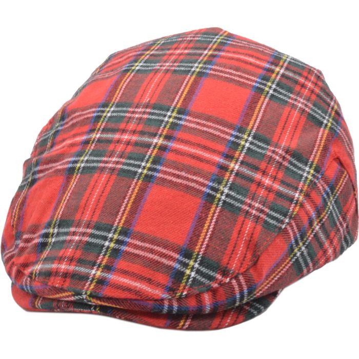 Front view of Scottish Tartan Flat Cap in wool blend by Novella Hats