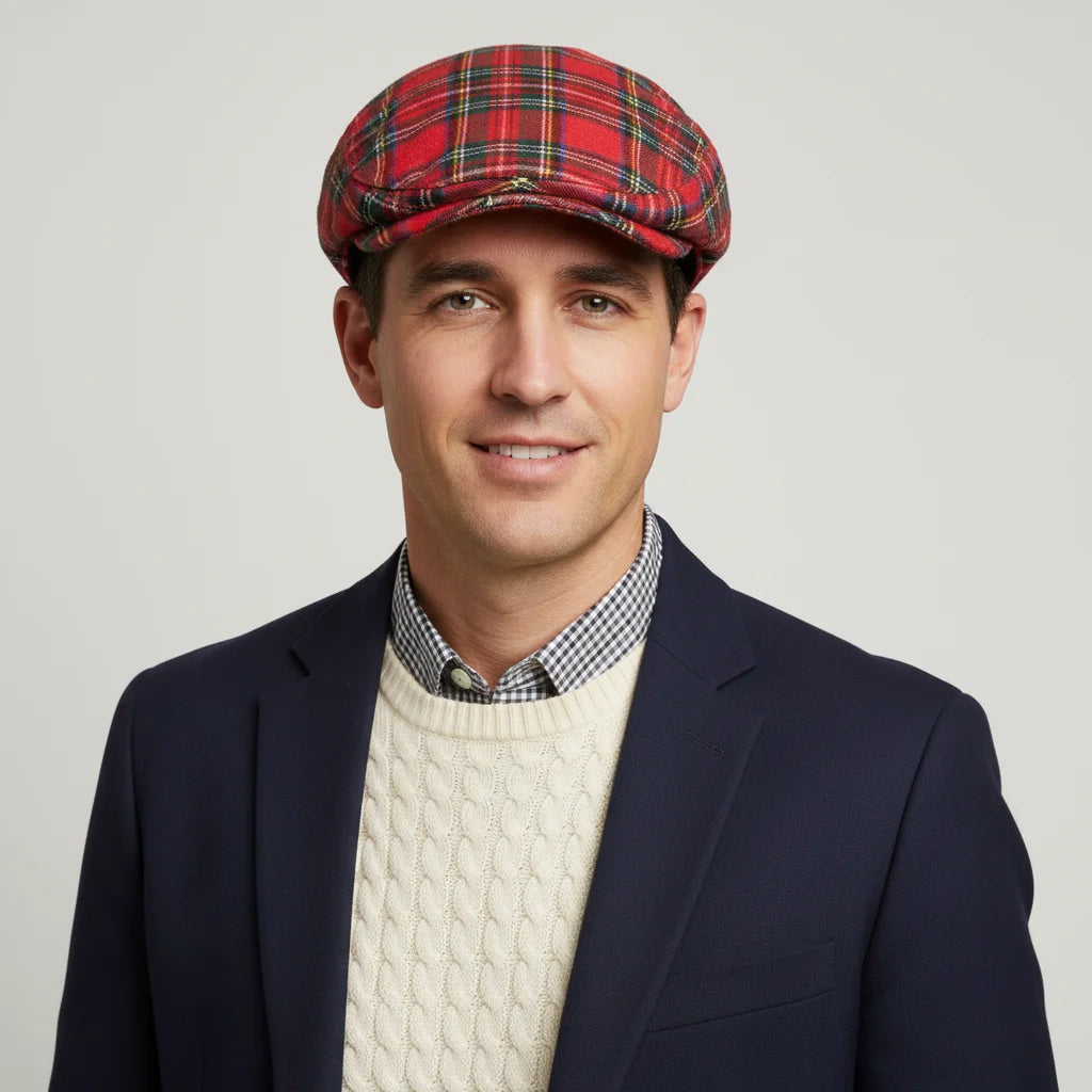 A heritage-inspired tartan flat cap blending wool comfort, modern durability, and everyday versatility—crafted to elevate any wardrobe.