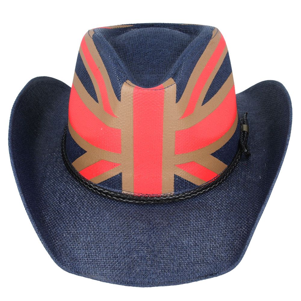 Chapeau de cowboy Union Jack avec bande en papier rigide et PU