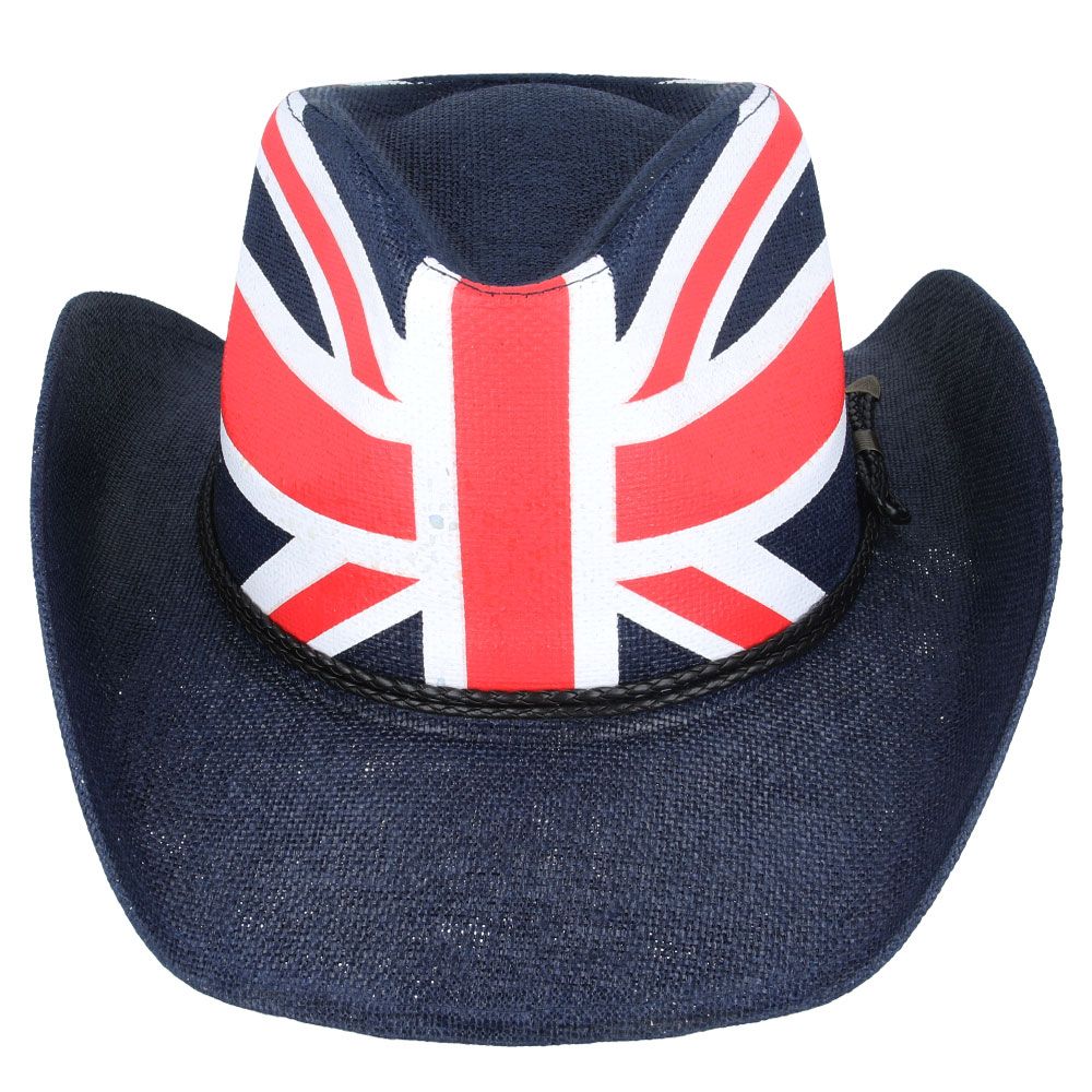 Chapeau de cowboy Union Jack avec bande en papier rigide et PU