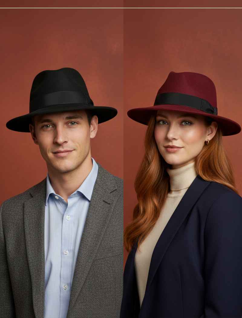 Fedora and trilby hat bundle front view in wool by Novella Hats