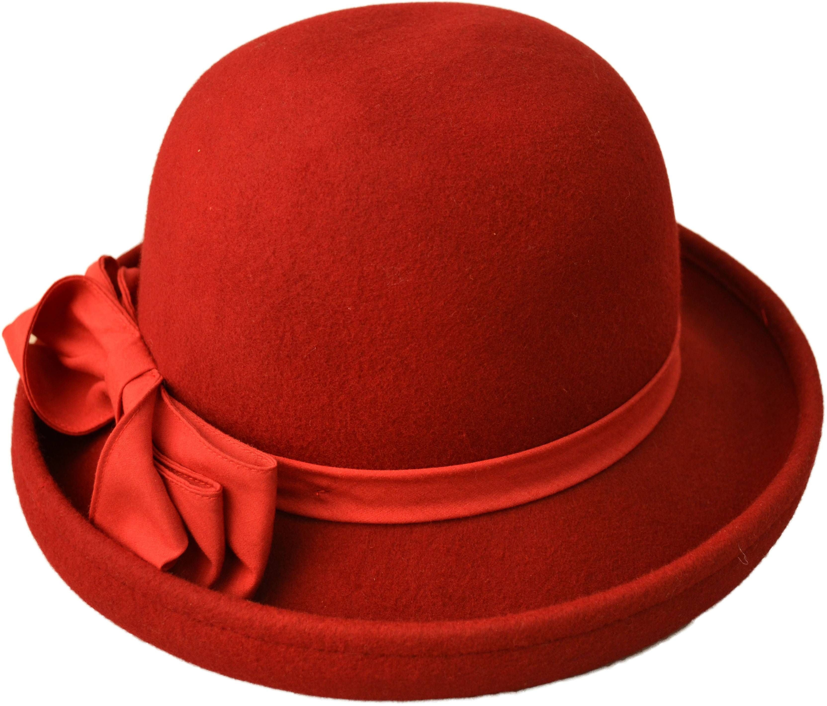 Women's Vintage Wool Felt Cloche Hat - Red