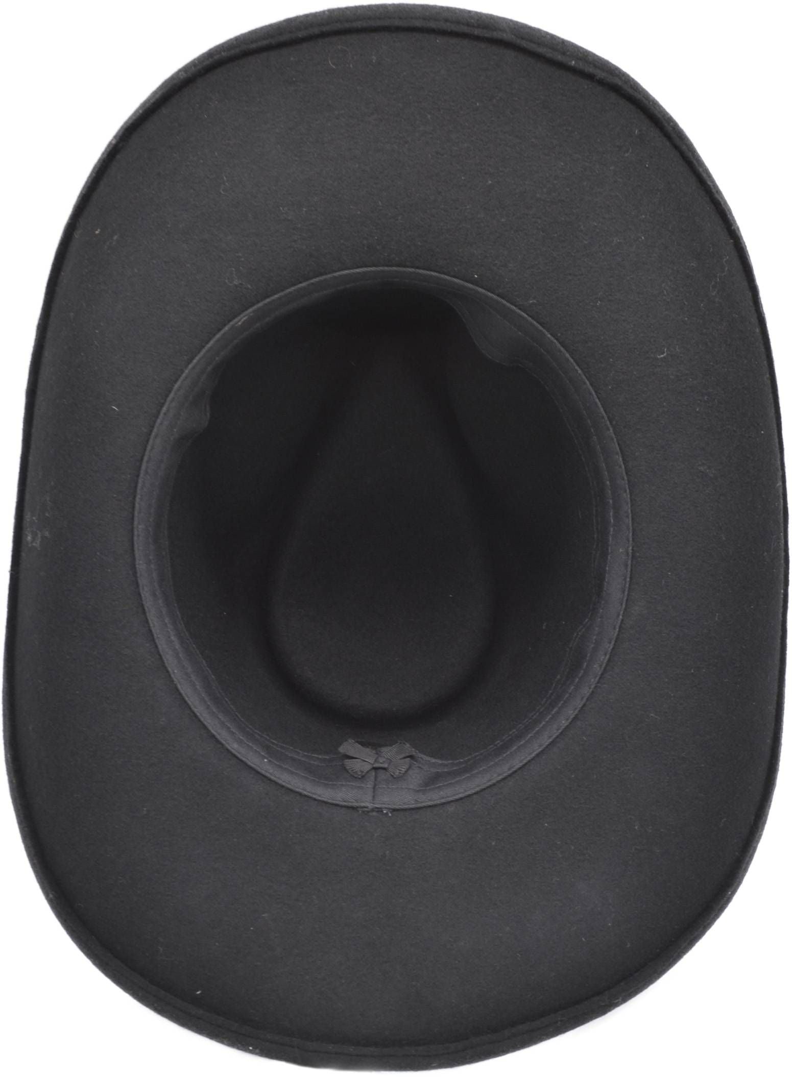 100% wool felt cowboy hat with distinctive leather tombstone band. Handcrafted for superior shape retention and durability. Available in Classic Black or Dark Beige, sizes 55-60cm. Features traditional Western design with unmatched attention to detail. Perfect blend of rugged style and comfort.