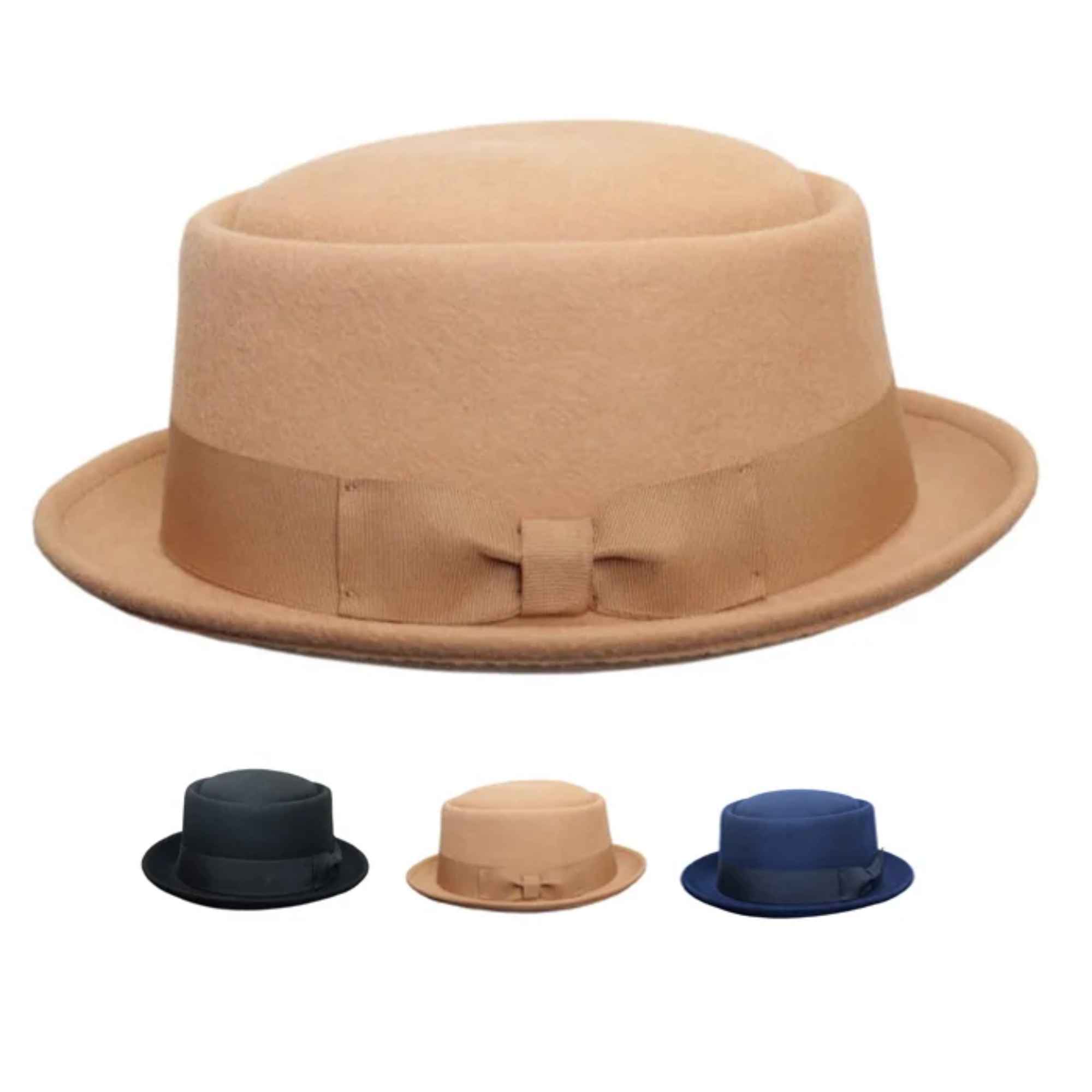 Crushable 100% Wool Pork Pie Hat – Classic Short Brim Felt Hat for Men & Women